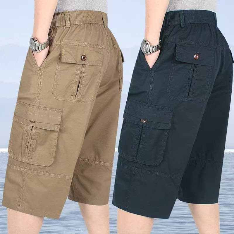 Summer Cotton Capri Pants for Middle-Aged and Elderly Men, Dad's Work Shorts, Loose Casual Beach Shorts for Middle-Aged Men
