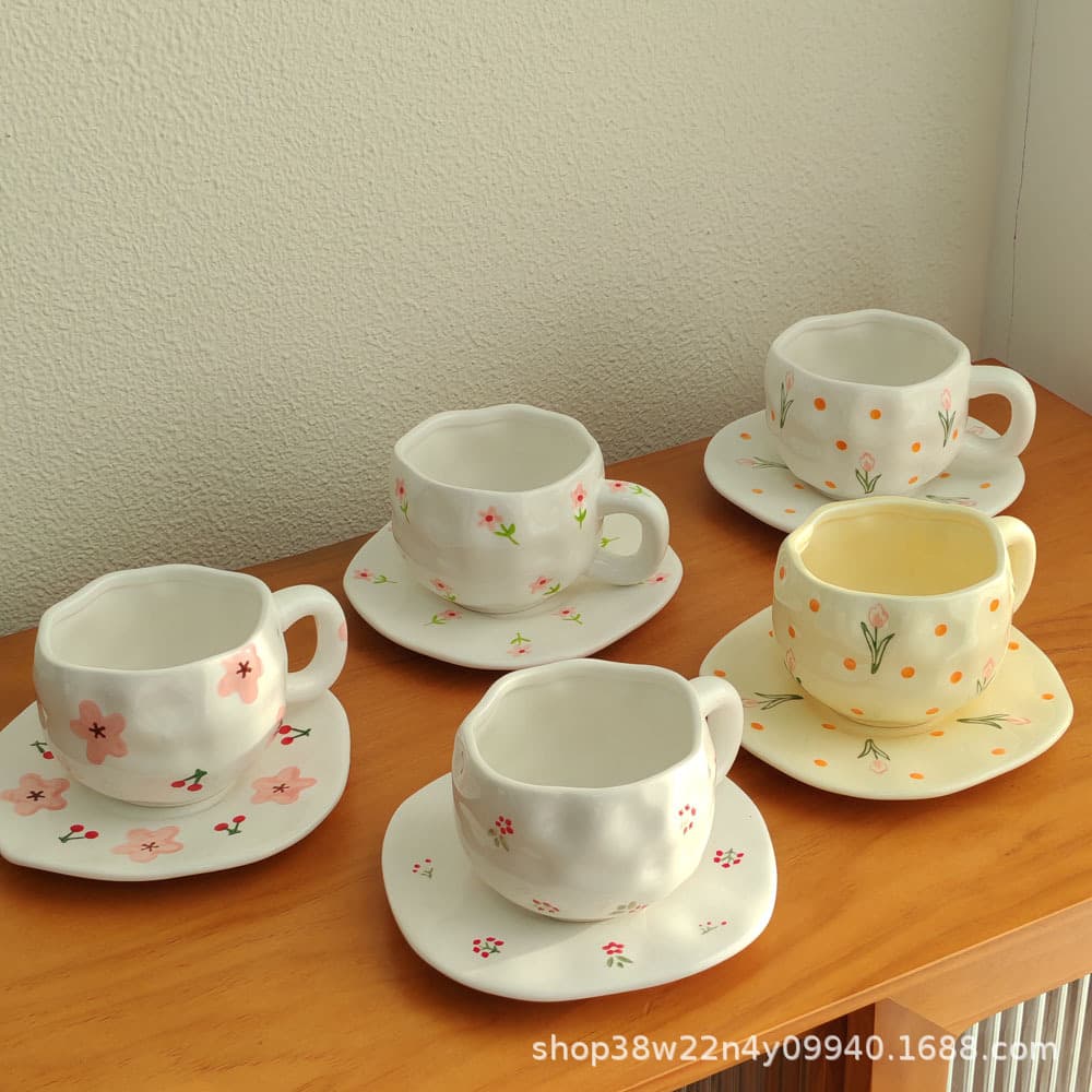 Underglaze color afternoon tea cup ceramic coffee cup and saucer set ins style Christmas hand cup cute mug