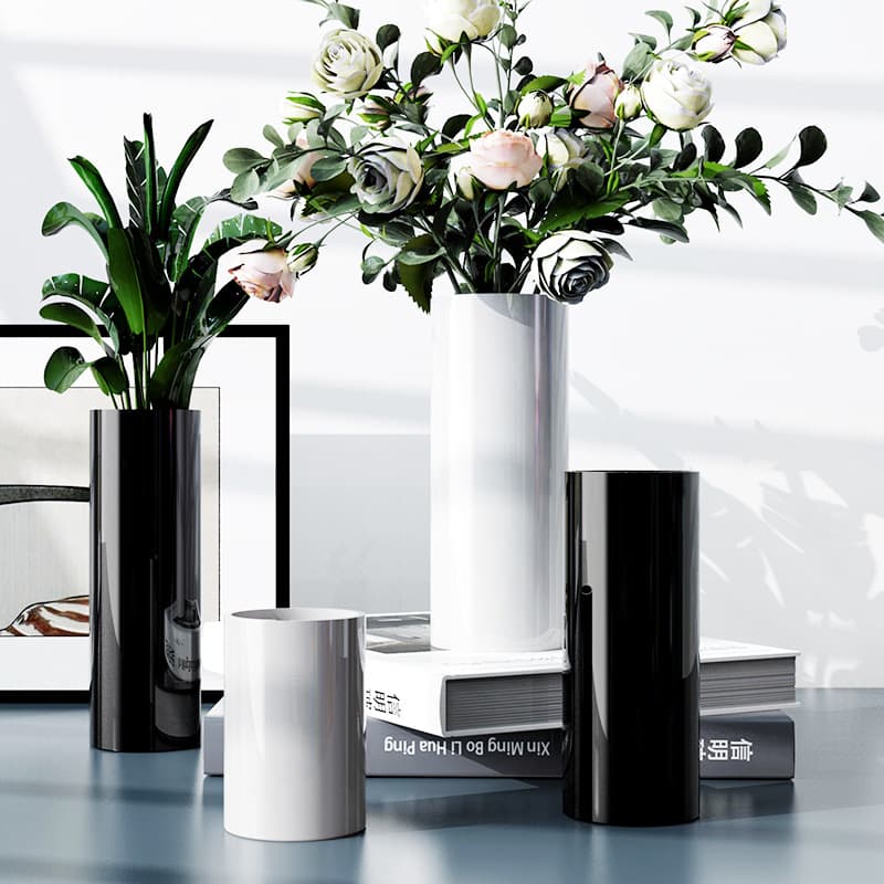 Nordic Black Vase Minimalist Living Room Decorative Flower Vase Creative Light Luxury Straight Cylinder Hydroponic Desktop