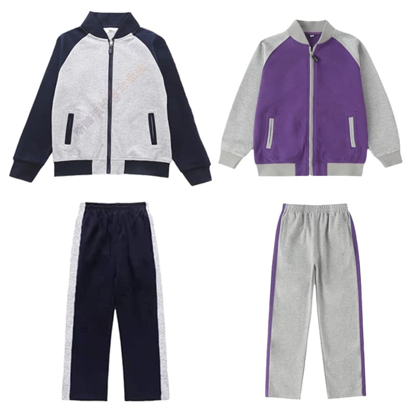 Spring/Autumn School Uniform: Zippered Baseball Jacket for Students in Navy/Gray British Sportswear