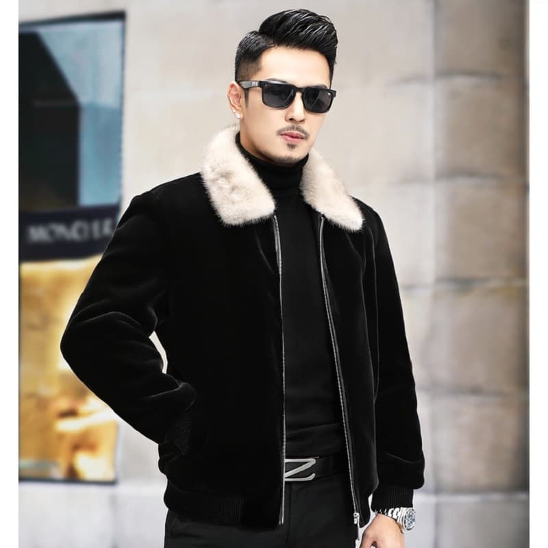 Men's Mink Fur Coat Faux Golden Mink Velvet New Lapel High-End Fur-Integrated Coat for Men Haining Imported Fur