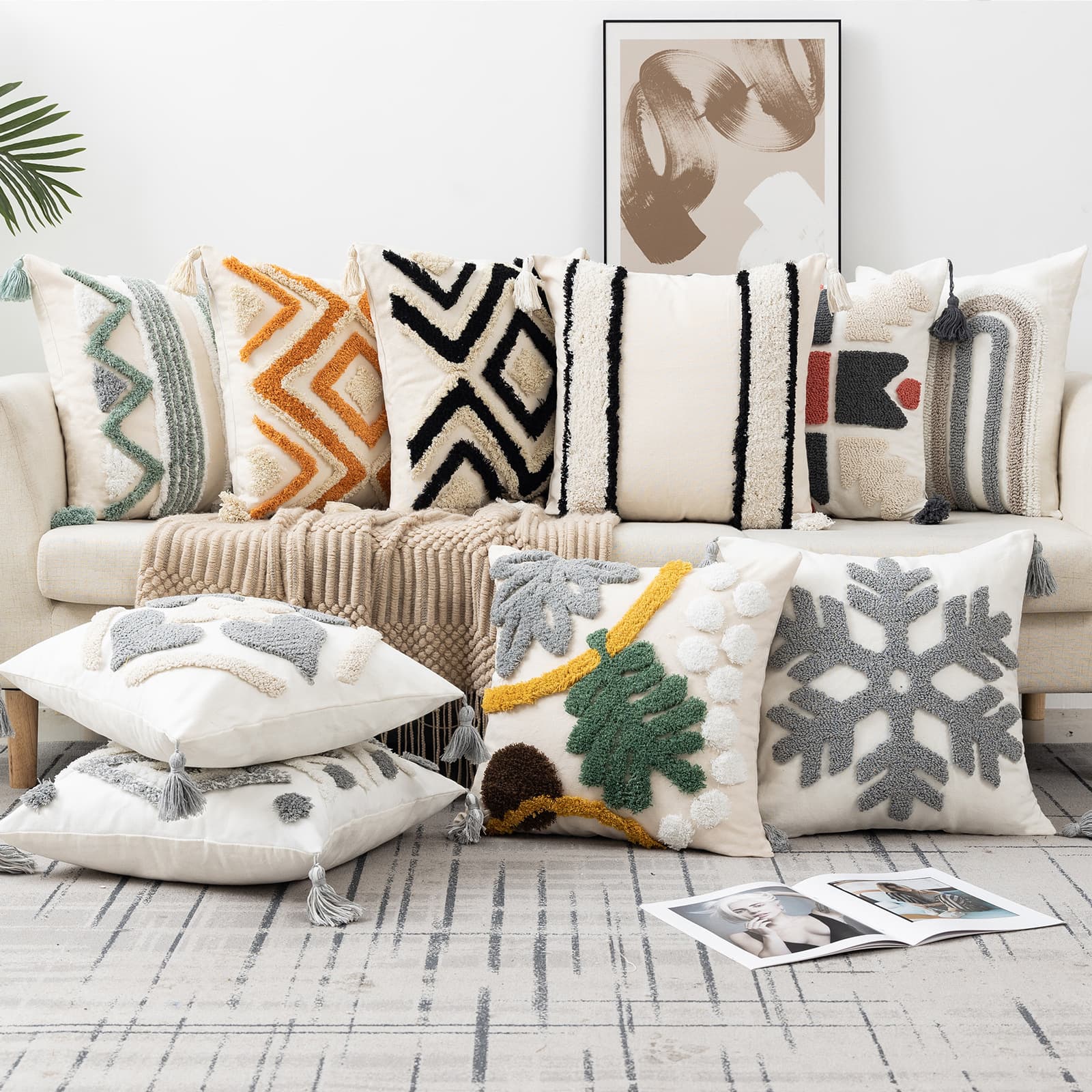 Nordic Stripe Tufted Pillow Cover for Living Room Bedroom Square Sofa Cushion Home Bedside Lumbar Pillow Cover A