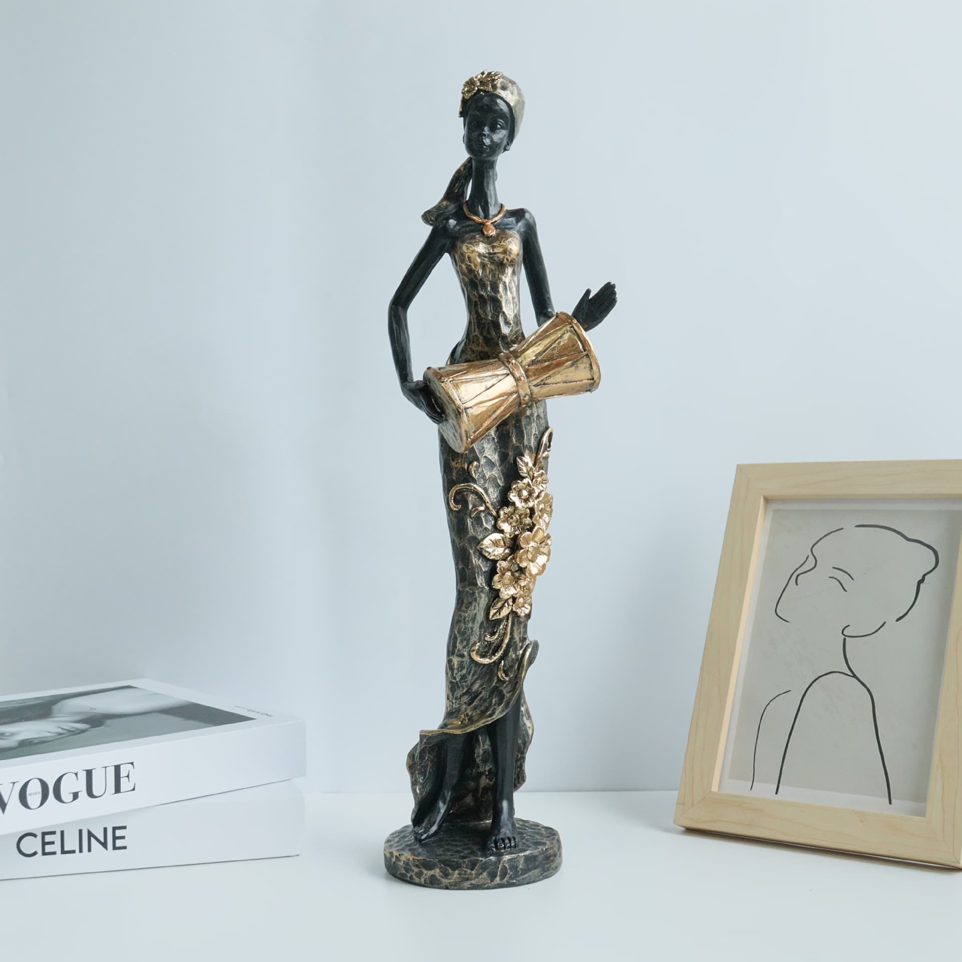 African Figure Musical Instrument Sculpture Ornament Resin Craft Living Room Wine Cabinet Floor Decoration Home Decor Gift