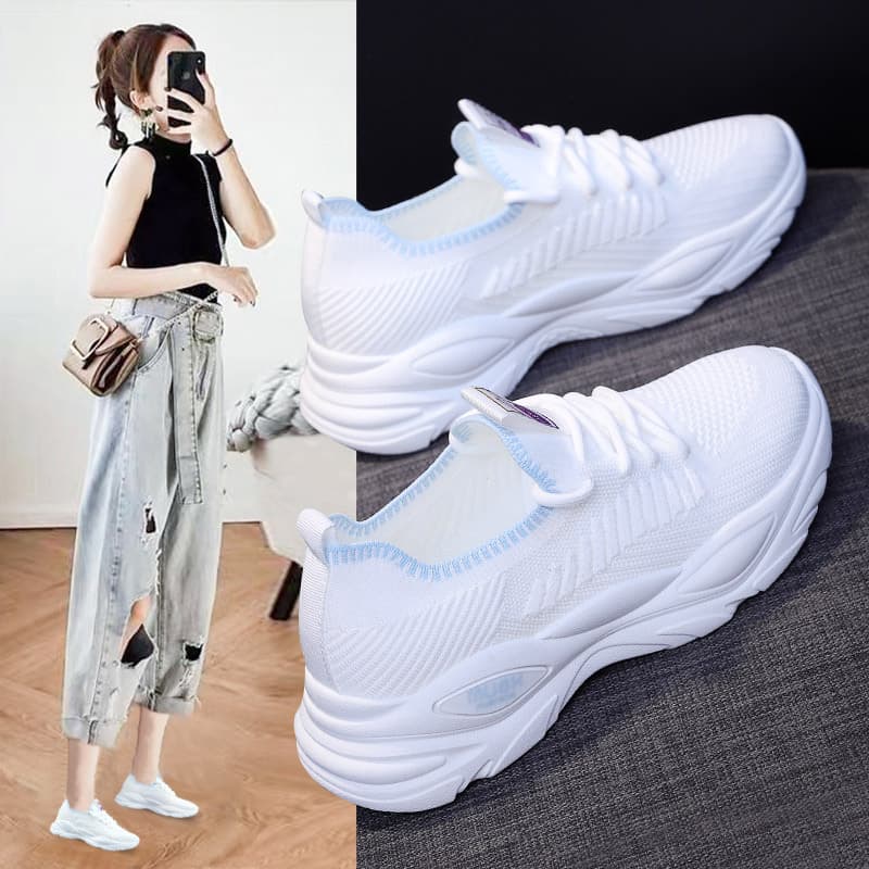 Women's Running Shoes 2024 Spring New Korean Style Versatile Mesh Breathable Casual Knit Shoes