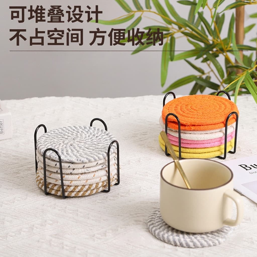 Desktop Cotton Rope Placemat Casserole Mat Anti-Scald Pot Holder Round Thickened Woven Heat Insulation Pad Non-Slip Coaster