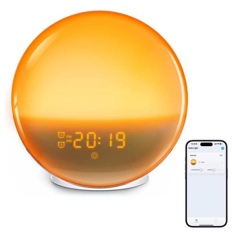 Simulated Sunrise Wake-up Light with LED Digital Clock, Colorful Ambiance Bedside Lamp, Smart Children's Sleep Alarm Clock