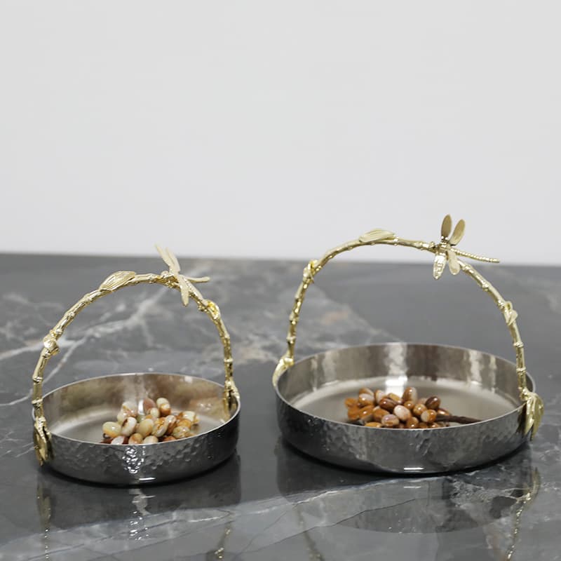 Light luxury modern dragonfly bamboo branch handle stainless steel fruit plate tray living room restaurant tea room entrance decoration high-end