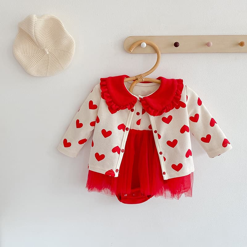 2026 Autumn and Winter Clothing 0-2 Years Old Baby Girl Love Suit Cardigan Jacket + Baby Romper Two-piece Long Sleeve Set