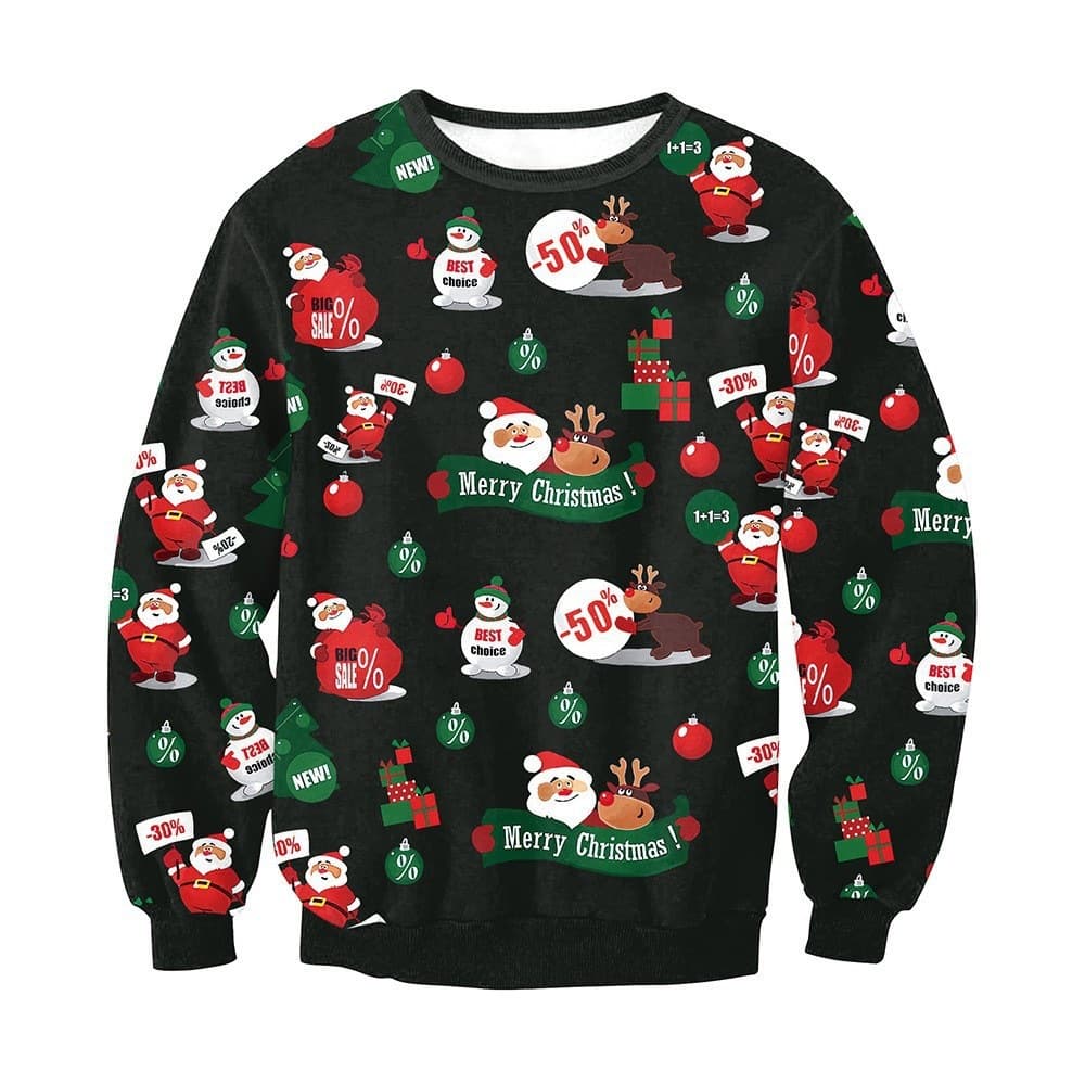 Christmas new animal series round neck sweatshirt for men with digital printing autumn and winter Christmas tree casual long-sleeved shirt for women