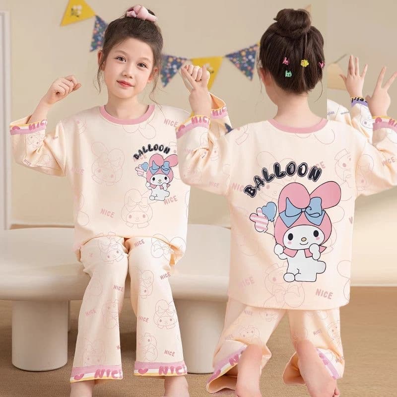 Spring Autumn Boys Girls Pajamas Imitation Cotton Home Wear Children Thin Cartoon Korean Style Printed Long Sleeve Air Conditioning Clothes Casual