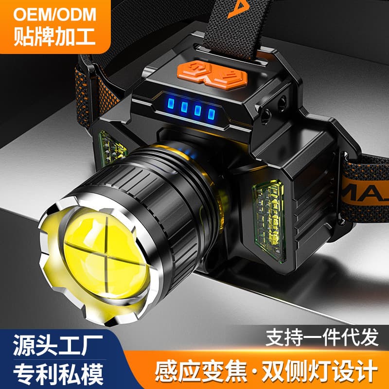 New LED High-Power Rechargeable Sensor Bright Headlamp Long-Range Outdoor Zoom Head-Mounted Fishing Light Wholesale