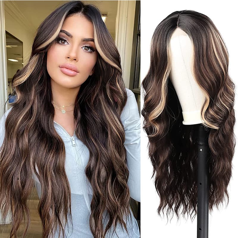 European and American Long Curl Wig for Women Small Front Lace Highlighted Chemical Fiber Wig Head Cover Fashionable Celebrity Style