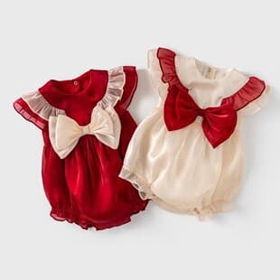 Baby Bodysuit 0-2 Years Girl Baby Clothes Bowknot Short Sleeve Bodysuit 2023 Summer Thin Princess Romper