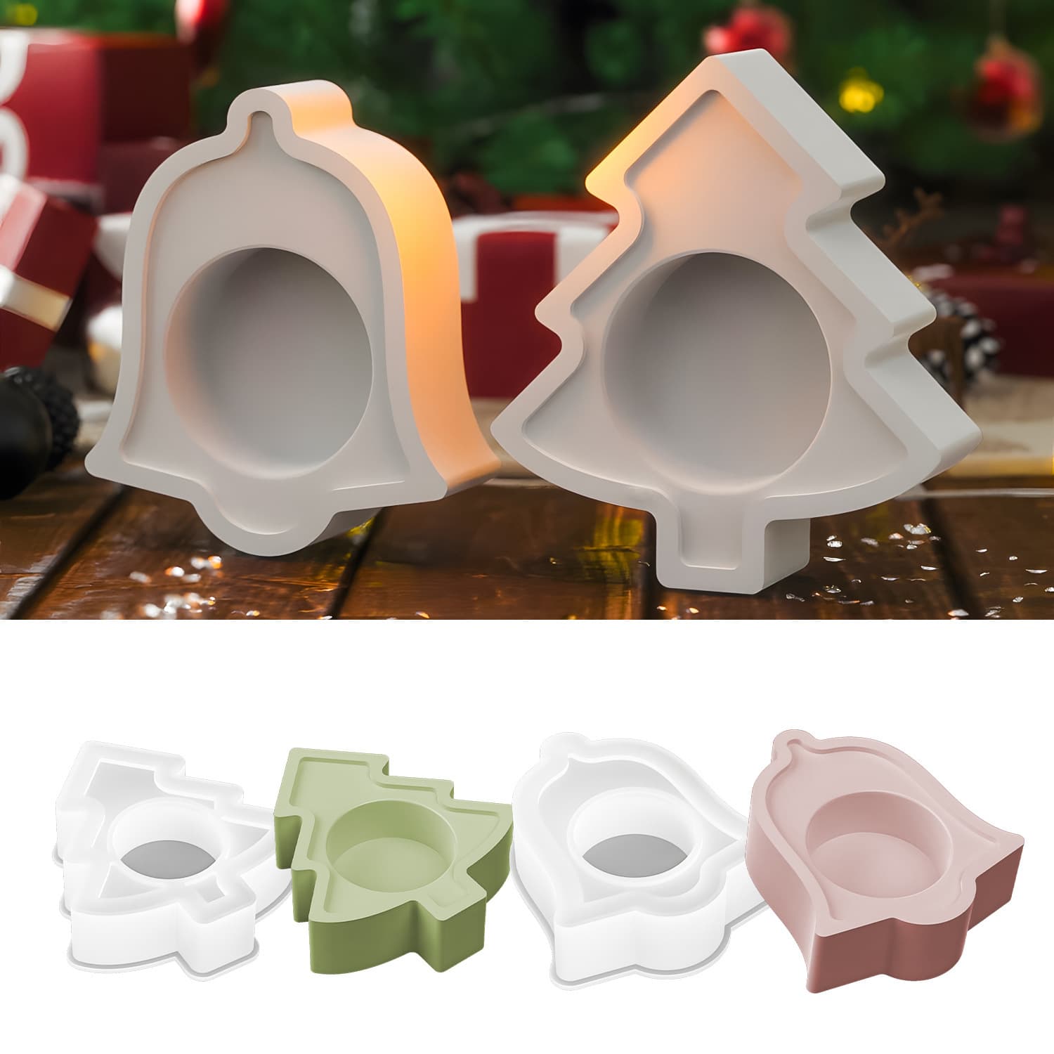 Christmas Tree Candle Holder Epoxy Mold DIY Creative Scented Christmas Bell Candle Holder Decoration Plaster Silicone Mold