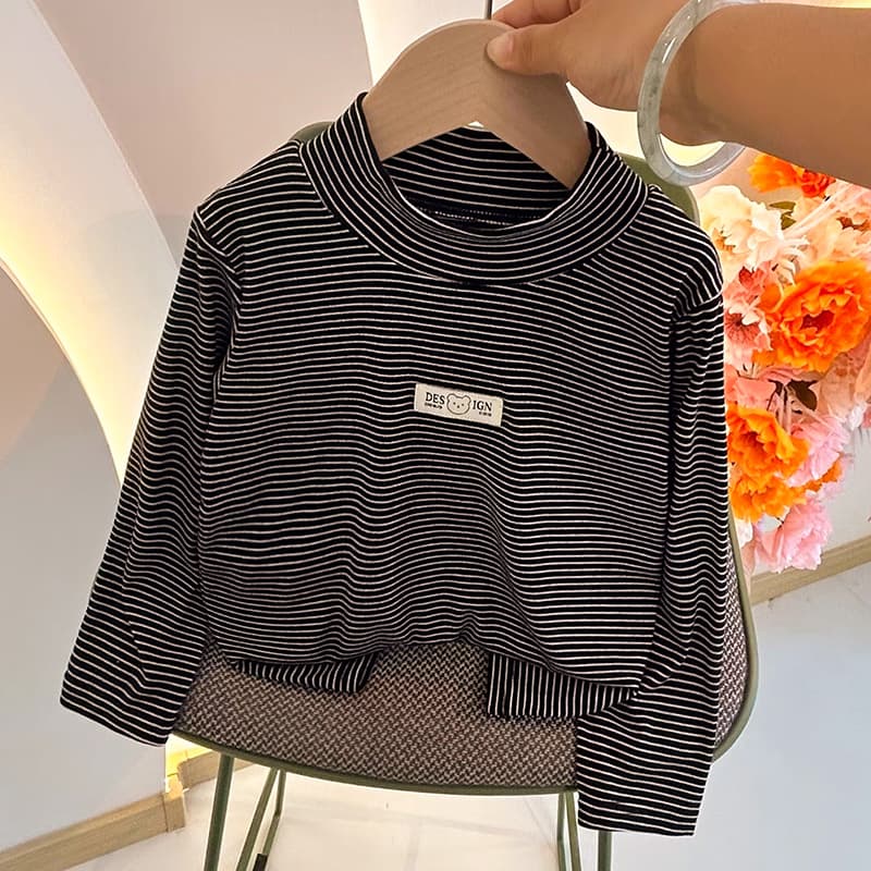 Spring Autumn Children's Long Sleeve Striped Base Layer Top Baby Stylish Toddler Boys Girls Single Top Inner Outer Wear Korean Style