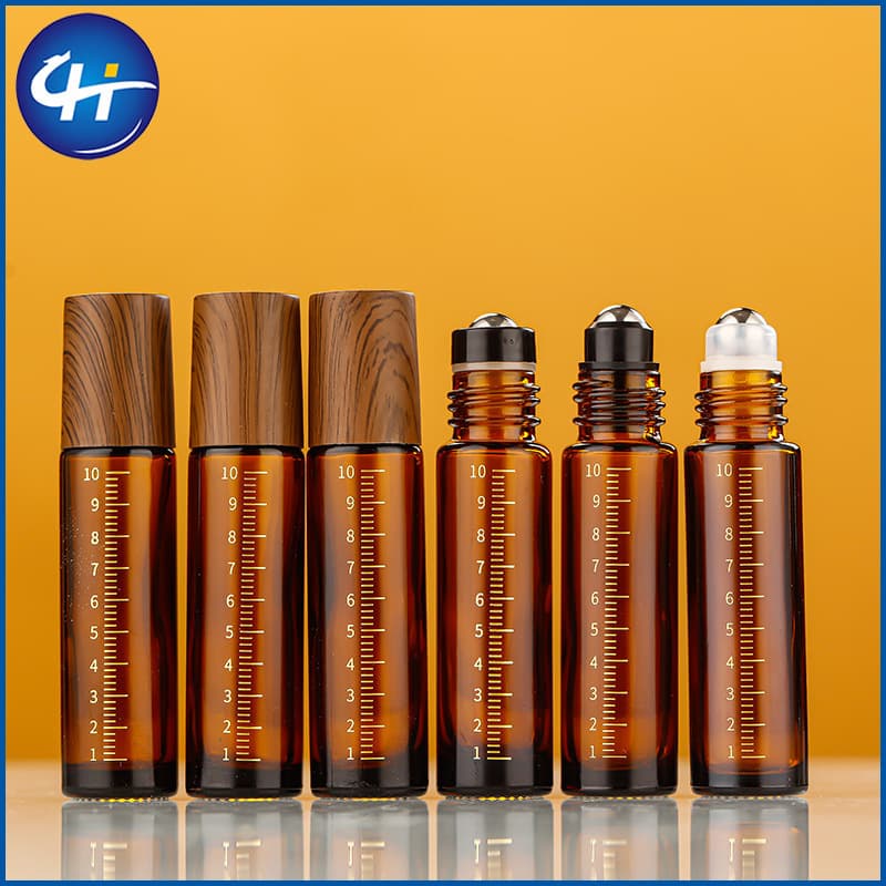 Cross-border wholesale 10ml brown graduated roll-on bottle essential oil roll-on bottle brown light-proof glass roller dispenser bottle