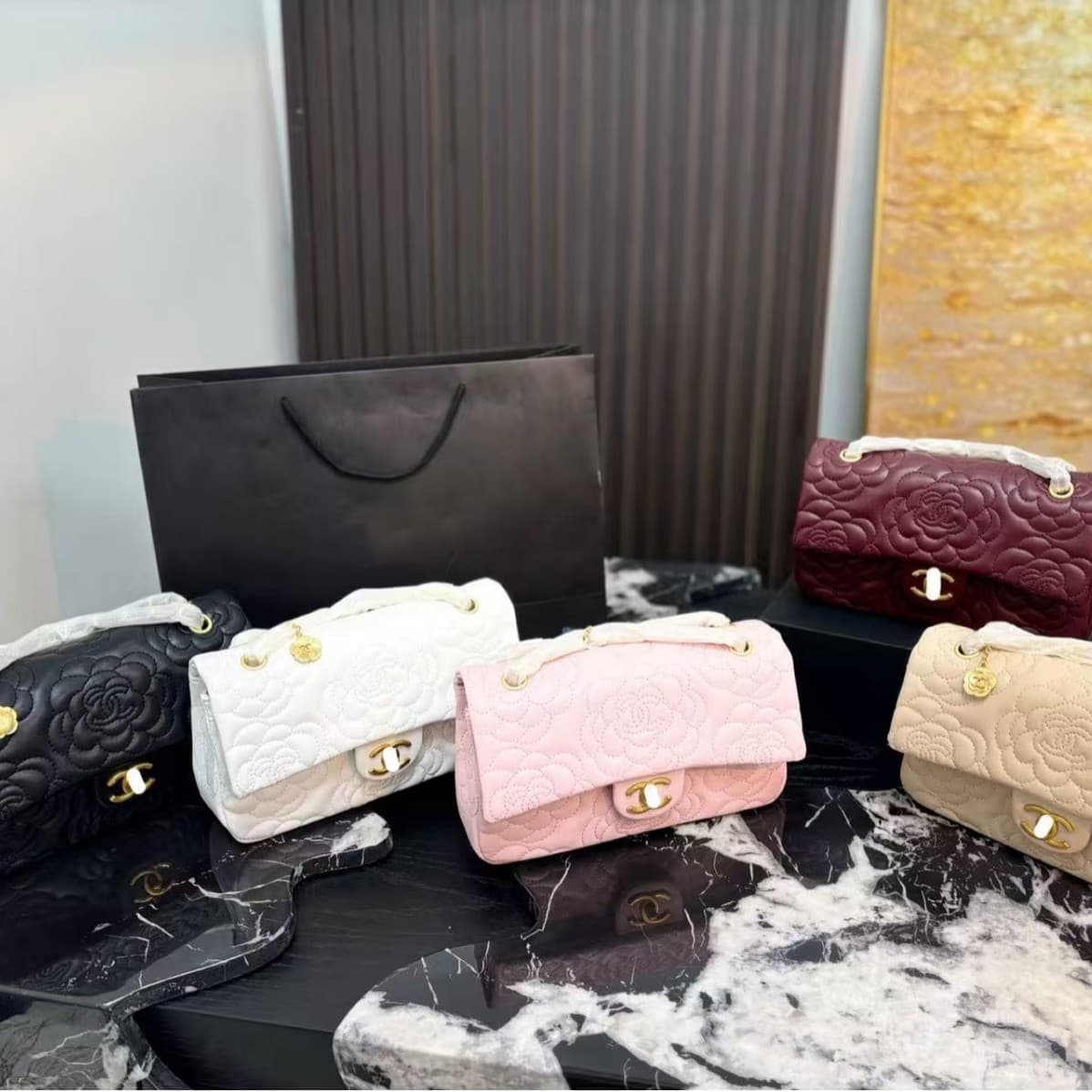 Chanel-style Shoulder Bag with Camellia Cross-border Design, Chanel-style Women's Bag with Diamond Quilted Stitching, Chain Crossbody Bag