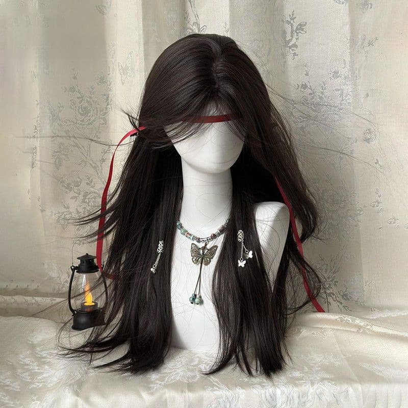 Long Hair Middle Part Black Long Straight Natural Invisible Daily Wear Wig Set New Chinese Style Cosplay Wig Set