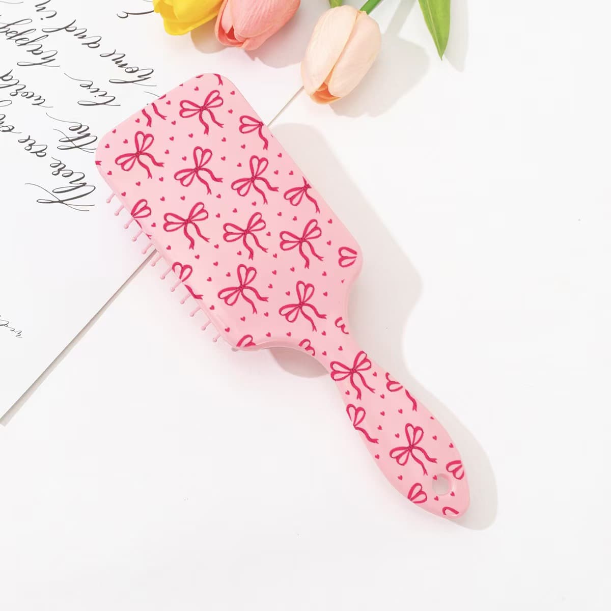 Cross-border Best-selling Pink Cute Bow Cherry Print Cushion Comb Anti-tangle Smoothing Hairbrush Wholesale