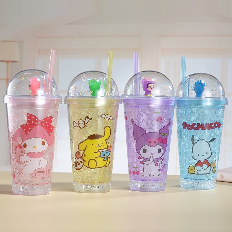 New Double-Layer Plastic Cup High Appearance Colorful Summer Ice Cup Creative Student Portable Cartoon Character Water Cup