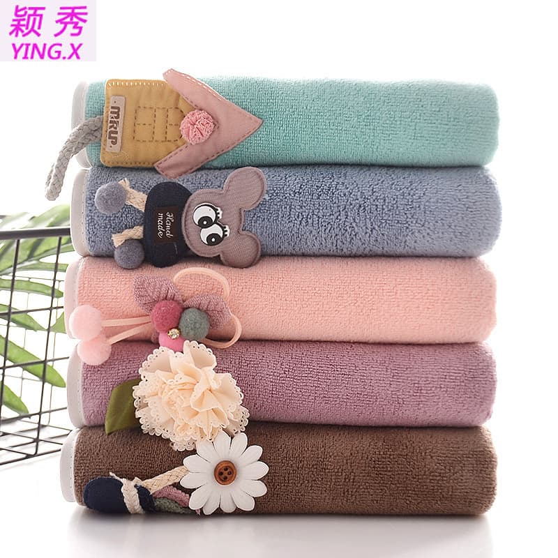 Youth style towel bordered applique Douyin, less shedding absorbent towel