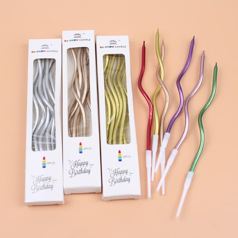 Curved Birthday Candles Long Thin Rod Colorful Party Decorative Gold Threaded Candles Pencil Shaped Birthday Candles for Wholesale