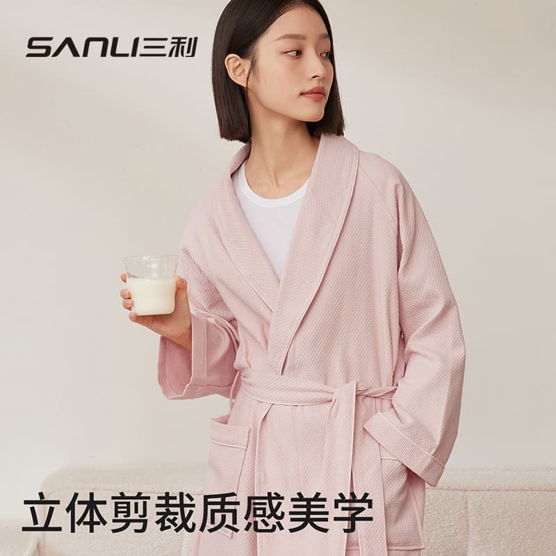 Sanli Towel New Waffle Bathrobe Honeycomb Bathrobe Adult Couple Homewear Full Cotton Terry Cloth Bathrobe
