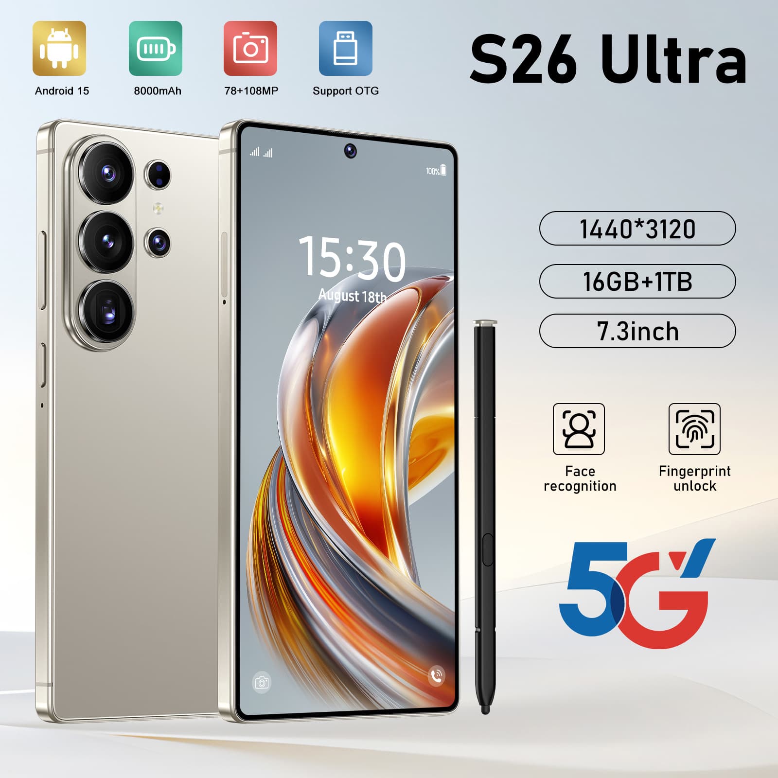S26Ultra 16GB+1TB Octa-Core 4G Global Network Android Smartphone Dual SIM Dual Standby Wholesale Price