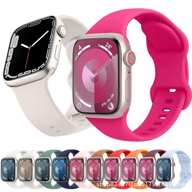 Butterfly buckle silicone watch band for iWatch 11, Apple Watch, figure-8 buckle