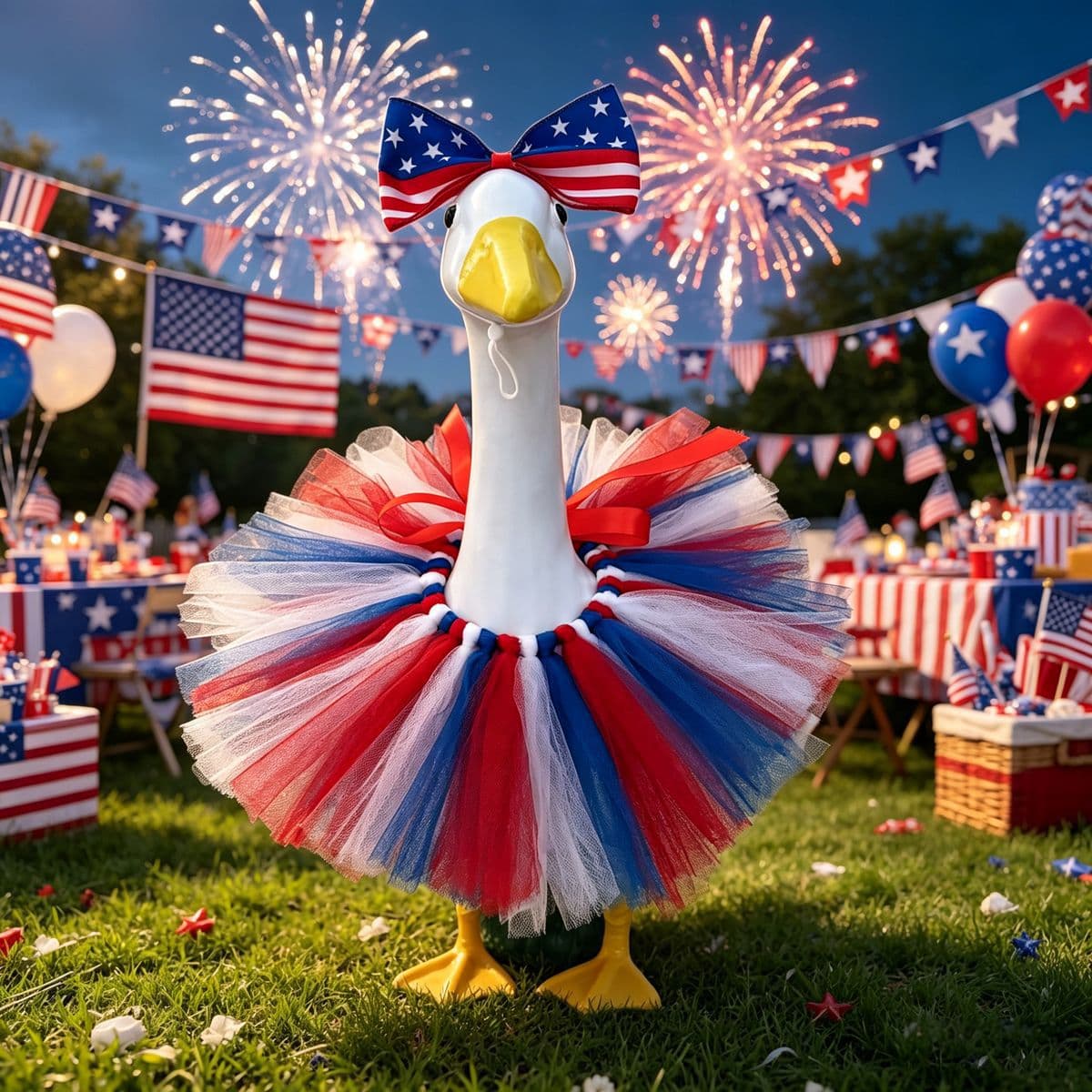 New Cross-Border Amazon US Independence Day Porch Goose Costume Yard Decoration 23-inch Goose Rainbow Dress Goose Outfit