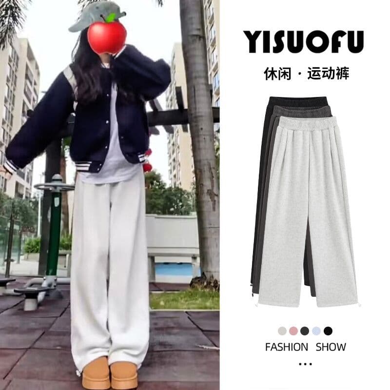 Sheep wool sweatpants for women in autumn and winter, high waisted and warm, a pair of winter cotton pants, white and gray velvet thickened sports pants