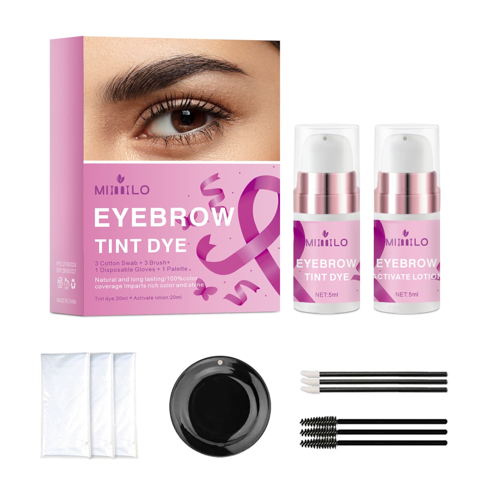 Cross-border Eyelash and Eyebrow Dye Brow Tint Waterproof Quick-Drying Semi-Permanent Eyebrow Gel Three-Color Coloring Cream