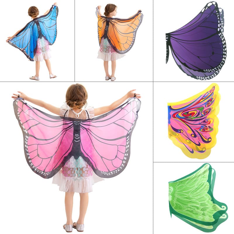 New children's clothing set featuring an elf-like angel butterfly cape, wings, mask, and stage performance costume.