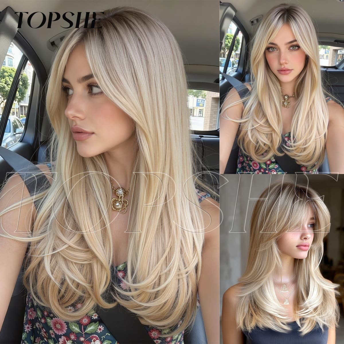 Hot-selling cross-border ecommerce wig for women, full cap with curtain bangs, gradient blonde ends, curly high-temperature synthetic fiber wig