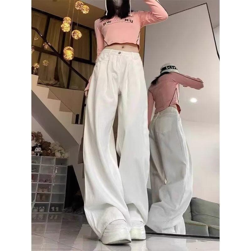 Women's White Jeans New Style Plus Size Loose Wide Leg for Pear Shape Thick Thighs Wide Hips Slimming Versatile Straight Leg