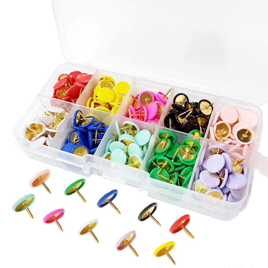 Manufacturer Direct Creative Stationery 10-Compartment Colored Plastic-Coated Thumbtacks Set, Message Board Colored Pins 300-Piece Pack