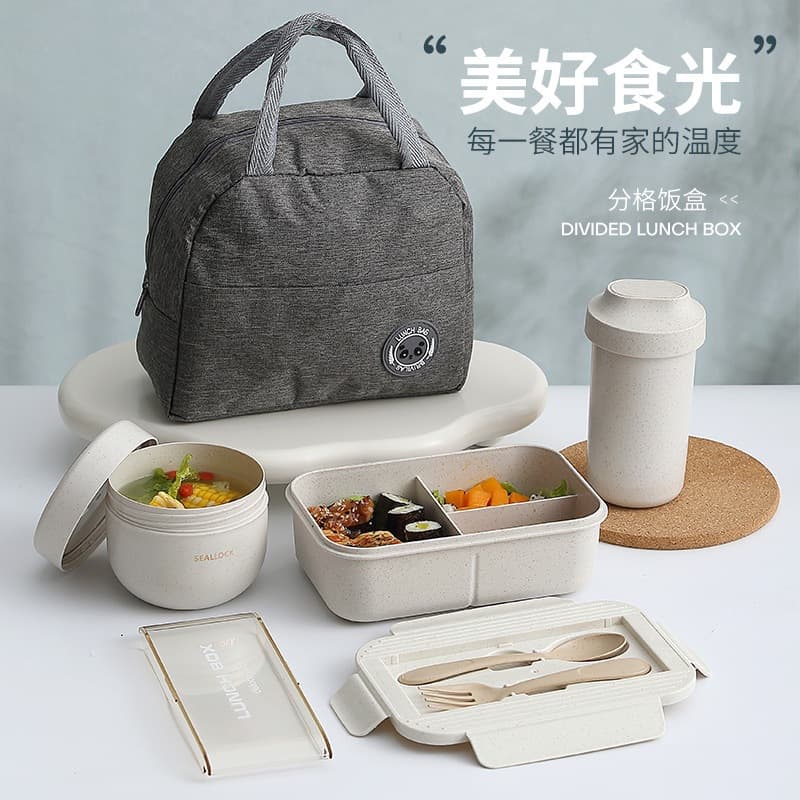 Cross-border Japanese style lunch box portable office worker microwave lunch box wheat tableware lunch box student large capacity