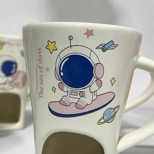 Custom Small Hot Pot Cup Cute Cartoon Astronaut Ceramic Chocolate Melting Pot Cheese Fondue Candle Heating Cup