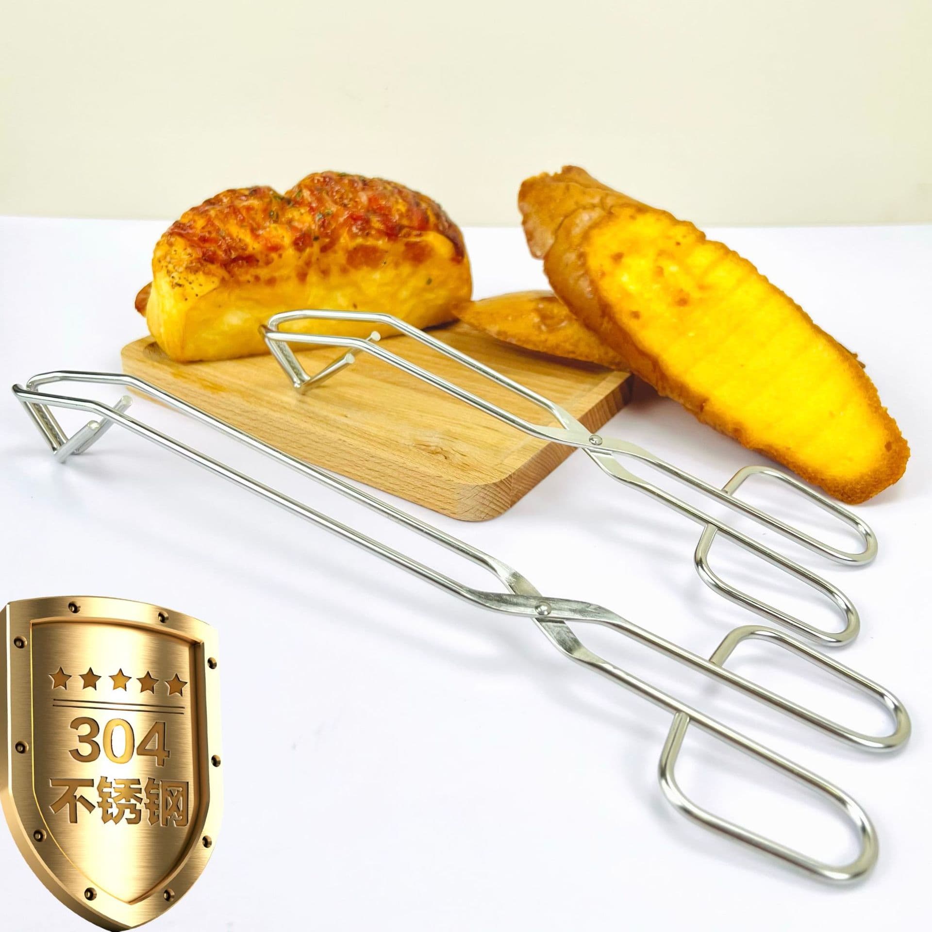 Factory Direct 304 Stainless Steel Food Tongs Triangle Bread Tongs BBQ Grill Meat Wire Clips