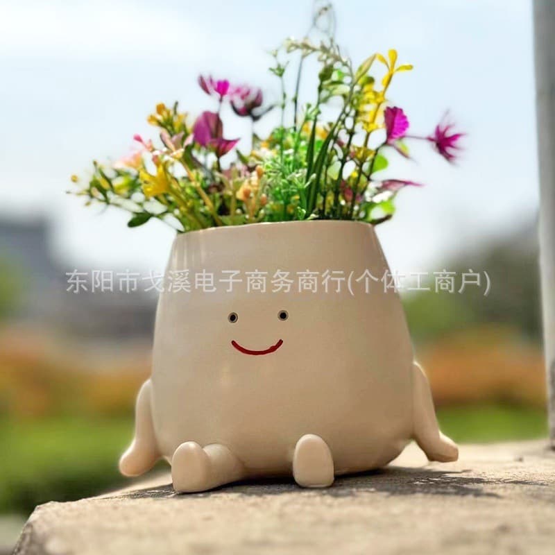 Cute Sitting Flower Pot Sculpture with Big Belly and Hands on Ground, Outdoor Garden Lawn Wholesale