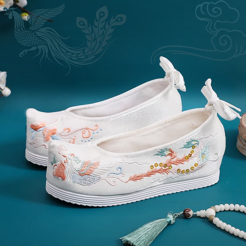 Qingluan Wedding Shoes Xiuhe Shoes Chinese-style Inner Height Red Bride Shoes Flat Embroidered Shoes Antique Women's Hanfu Shoes