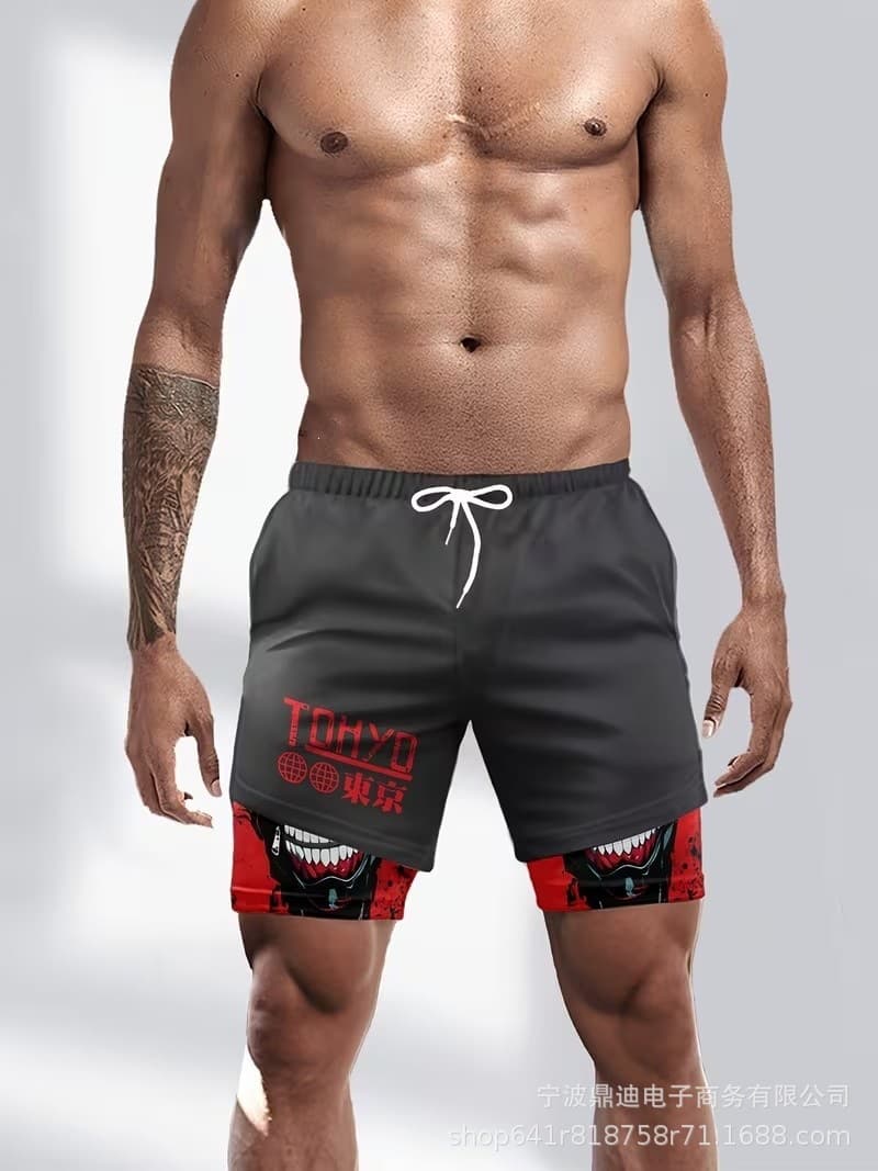 2026 Five-Point Shorts European and American Men's Double-Layer Beach Shorts Casual Shorts Fashion Trendy Outerwear Loose