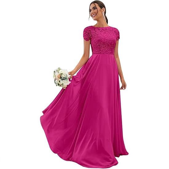 2025 Chiffon Lace Bridesmaid Dress Women Long Ruffle Elegant Formal Evening Gown with Pockets