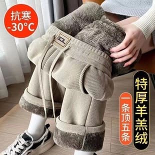 Ultra-Thick Fleece-Lined Wide-Leg Pants Women 2026 Fall Winter New Arrival Northeast Casual Relaxed High-Waist Straight-Leg Pants