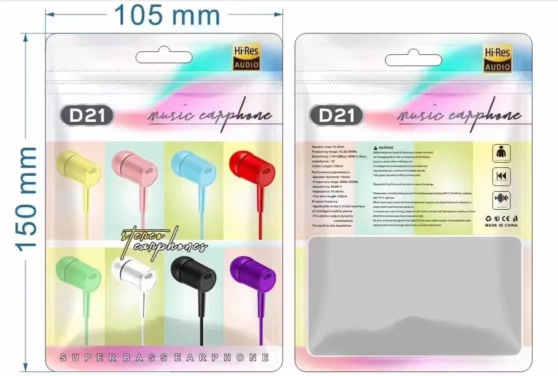 New Colorful D21 In-Ear Gaming Earphones with Microphone for Android Phones, Packaged as Gift