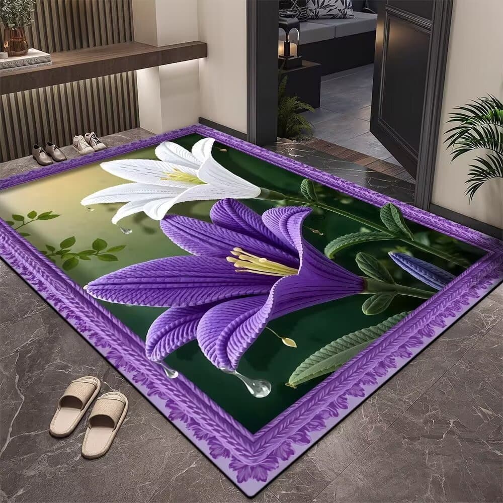 Cross-border TEMU American 3D flower simulation visual crystal velvet floor mat entrance wear-resistant easy-care door mat can be shipped on behalf of