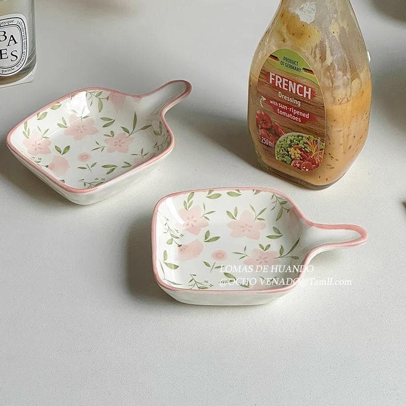 Fresh Pink Underglaze Color Seasoning Dish for Oil, Salt, Sauce, Garlic, Hot Pot Dip, Home Use Cold Dish Snack Plate