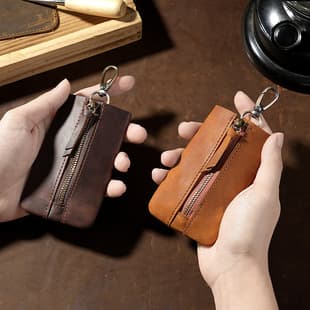 European & American Crazy Horse Leather Car Key Zipper Storage Case Genuine Leather Car Waist Keychain Portable Car Key Pouch