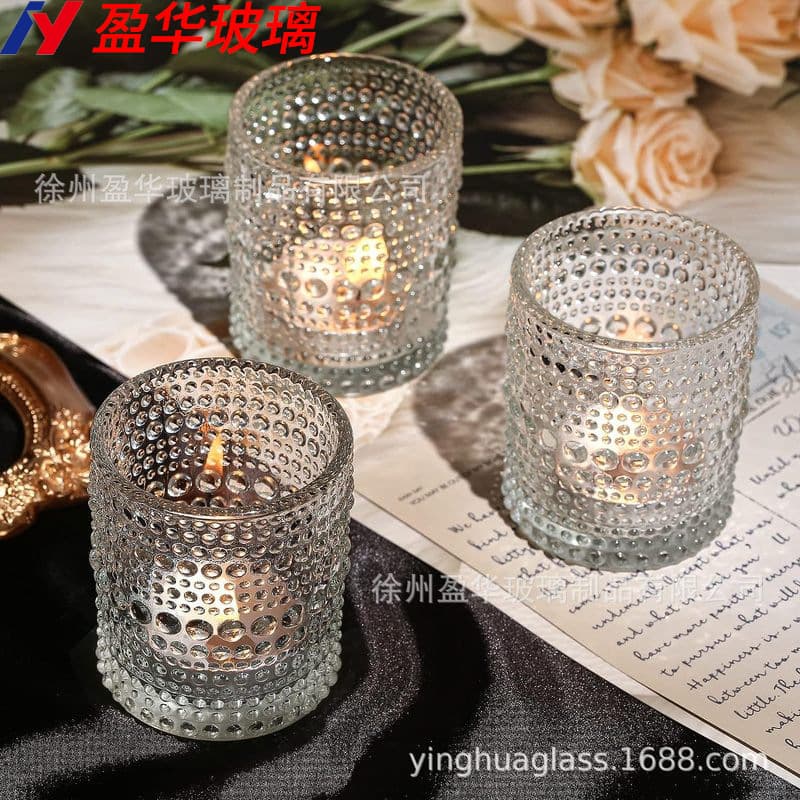 Factory Stock Diamond Dot European Relief Diamond Pattern French Decorative Candle Holder Cup Tea Light Candle Jar