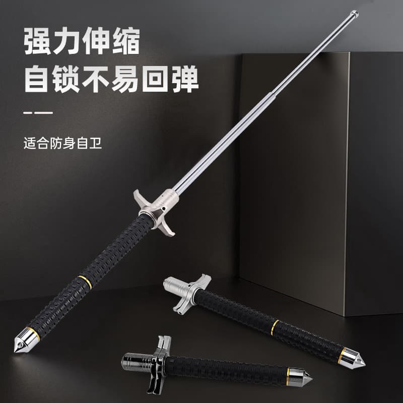 Cross-Border Multi-Function Hiking Collapsible Baton Alloy Solid Three-Section Telescopic Self-Defense Stick Car Window Breaker Outdoor Trekking Pole